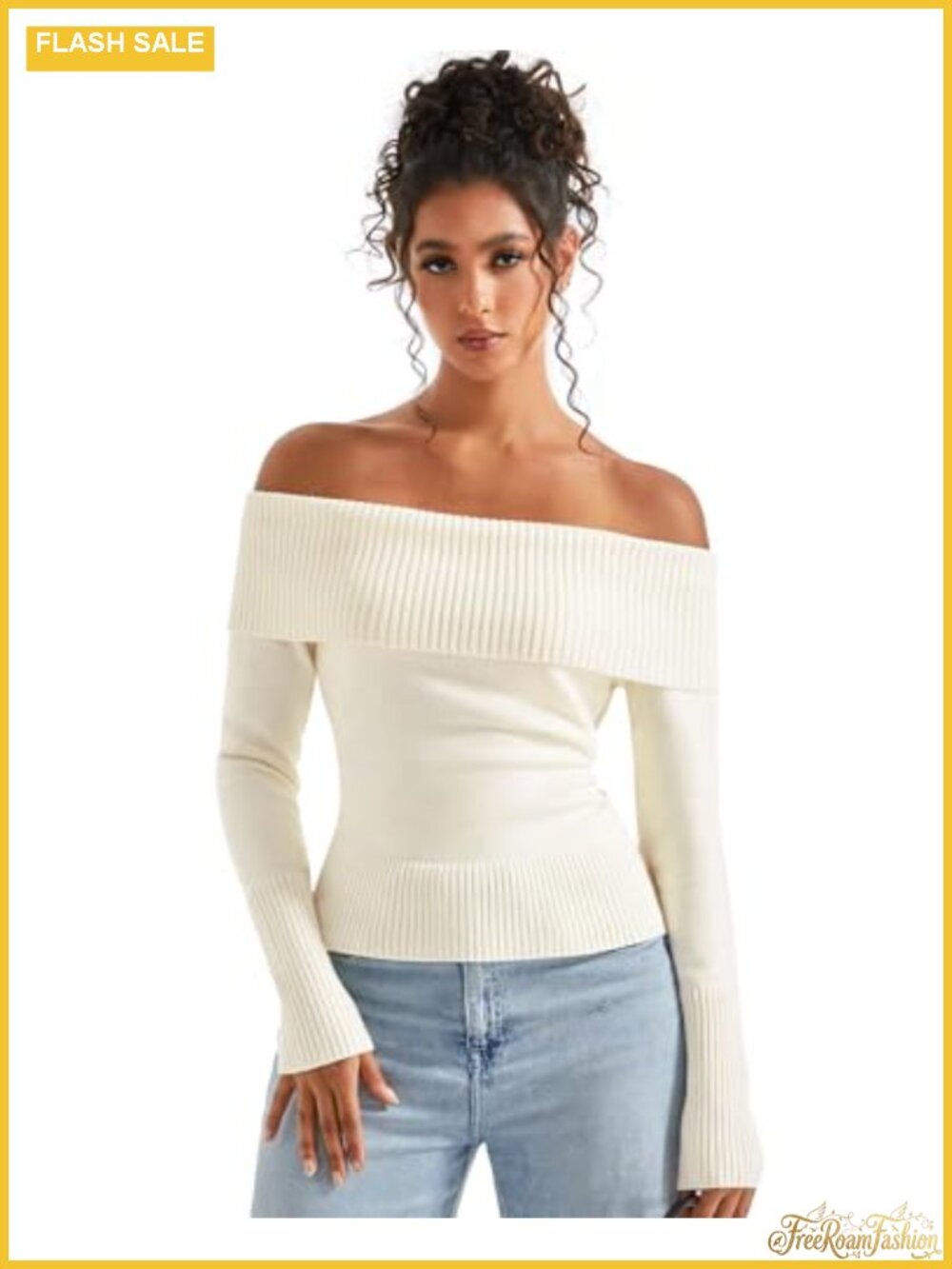 Off Shoulder Ribbed Knit Modal Sweater Long Sleeve Pullover Top Fall